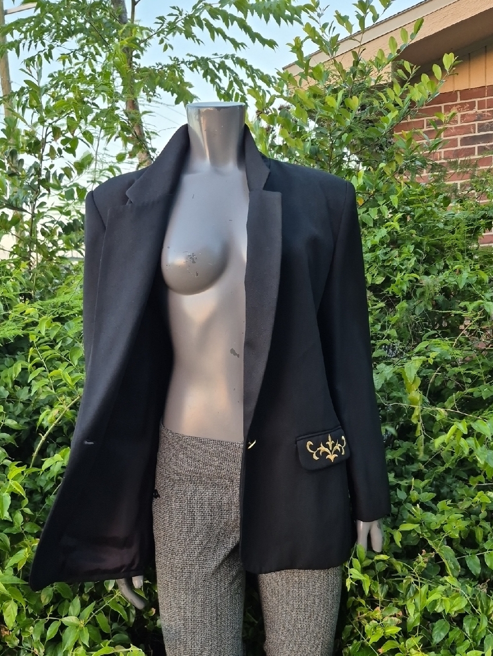 Alfred Dunner Black Blazer with Gold Embroidered Pocket Trim